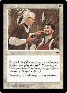 Face-oil can prevent up to 3 damage for only one white manna casting cost.