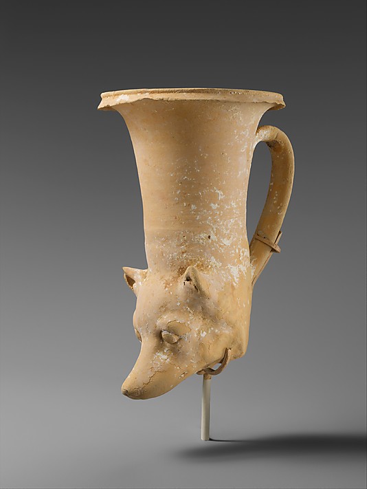Terracotta Hellenistic rhyton from Apulia. Late 4th–early 3rd century B.C. Currently held at the Metropolitan Museum. (Source)