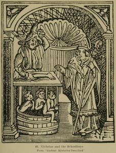 Victorian copy of a medieval depiction of St. Nicholas resurrecting the murdered boys, 1823