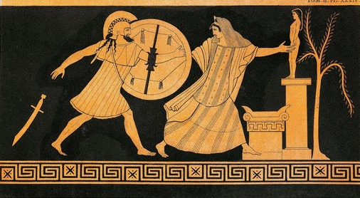 Menelaus pursues Helen of Troy before the altar of Apollo. (Source) http://online.wsj.com/news/articles/SB10001424052970204422404576597201215250720