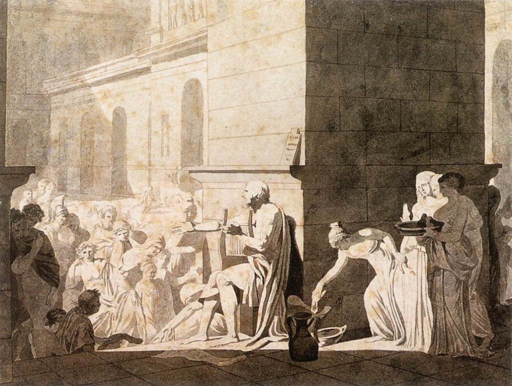Jacques-Louis David, Homer Reciting his Verses to the Greeks. chalk, pen, ink and wash, 1794. (Source) http://commons.wikimedia.org/wiki/File:Jacques-Louis_David_-_Homer_Reciting_his_Verses_to_the_Greeks_-_WGA06120.jpg